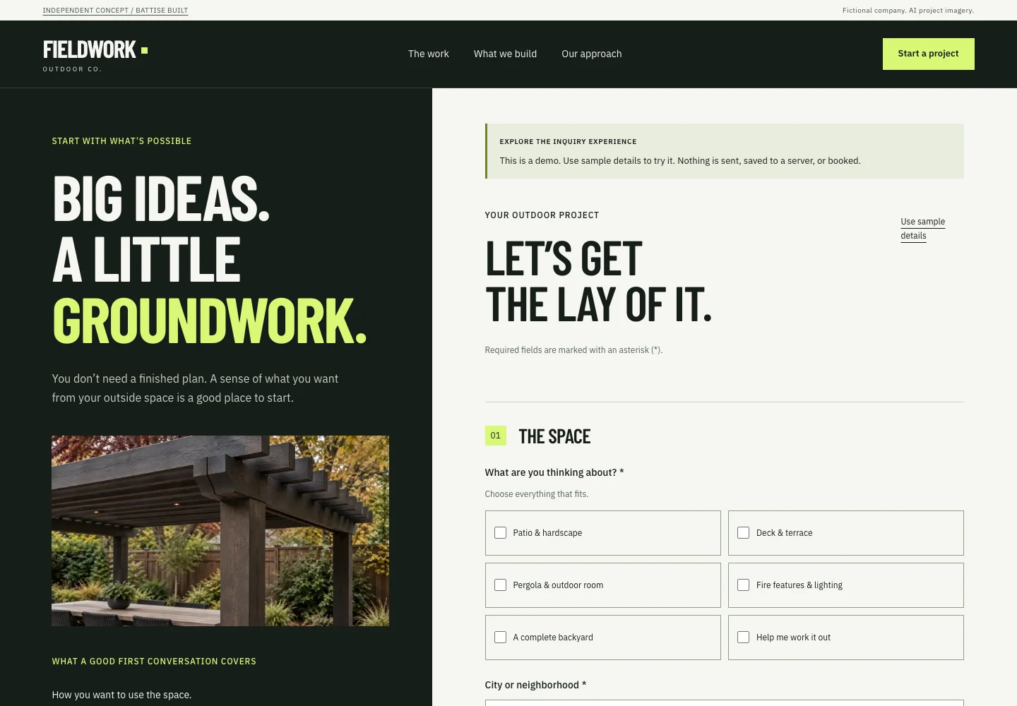 Fieldwork Outdoor Co. project inquiry experience