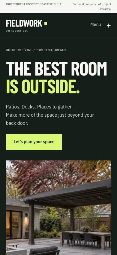 Fieldwork Outdoor Co. homepage on mobile